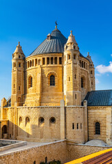 Benedictine Dormition Abbey on Mount Zion, near Zion Gate  outside walls of Jerusalem Old City in...