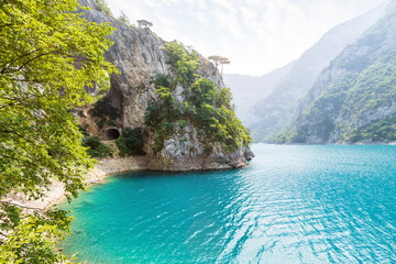 National park Lake Piva in Montenegro in the morning.