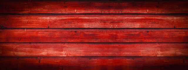 Abstract grunge rustic old red painted colored wooden board wall table floor texture - wood background banner panorama top view..