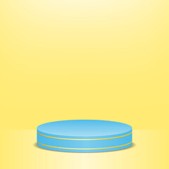 Yellow background studio with blue podium