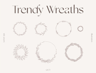 Hand draw one line floral elements greenery vector