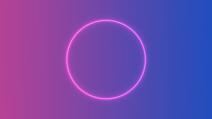 Empty frame with electric power round border glowing, pink neon lightning sign on trendy background. Blank circle neon light around frame lights. Abstract soft gradient mix pink, purple, blue color