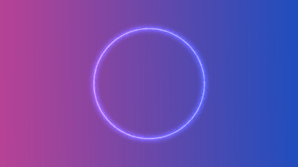 Obraz premium Empty frame with electric power round border glowing, pink neon lightning sign on trendy background. Blank circle neon light around frame lights. Abstract soft gradient mix pink, purple, blue color