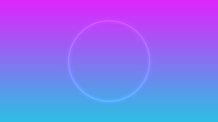 Empty frame with electric power round border glowing, pink neon lightning sign on trendy background. Blank circle neon light around frame lights. Abstract soft gradient mix pink, purple, blue color