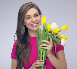 woman studio isolated portrait with flowers.