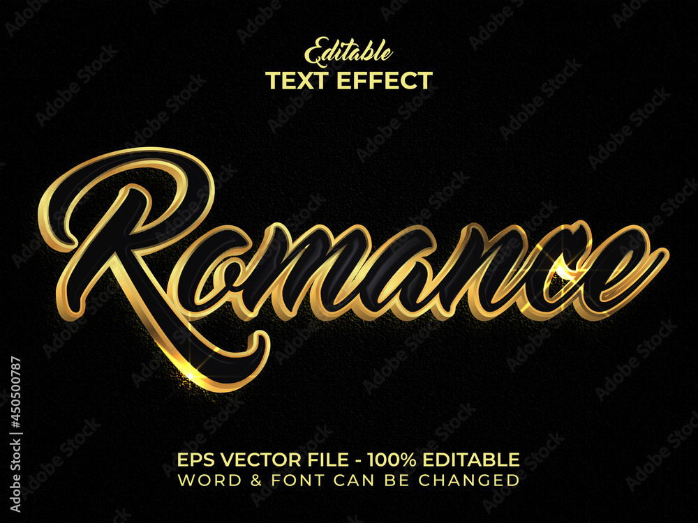 Wall mural Gold romance text effect style. Editable text font effect black gold theme.