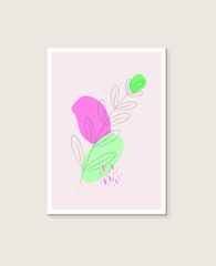 One line drawing vector flowers. Contemporary one-line art, aesthetic contour with colored spots. Perfect for home decor, posters, wall art, print bag or T-shirt, sticker, mobile phone case.