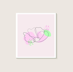 One line drawing vector flowers. Contemporary one-line art, aesthetic flower contour with colored spots. Perfect for home decor, posters, wall art, print bag or t-shirt, sticker, mobile phone case.
