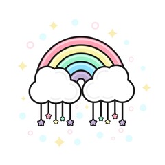 Rainbow pastel. Rainbow and cloud icon. Vector illustration.