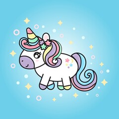 Cute Unicorn icon. Pony Cartoon Character icon. Beautiful unicorn vector illustration.