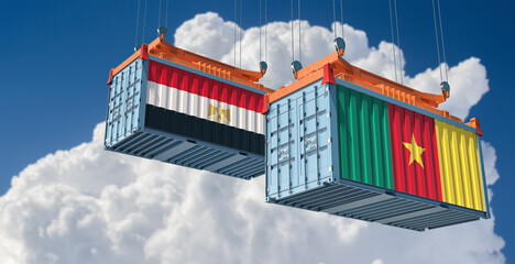 Freight containers with Egypt and Cameroon national flags. 3D Rendering 