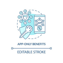 App-only benefits blue concept icon. Mobile app bonuses for loyal clients abstract idea thin line illustration. Online rewaed system. Vector isolated outline color drawing. Editable stroke