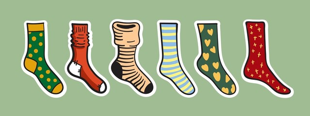 A set of socks with different prints. Vector illustration.