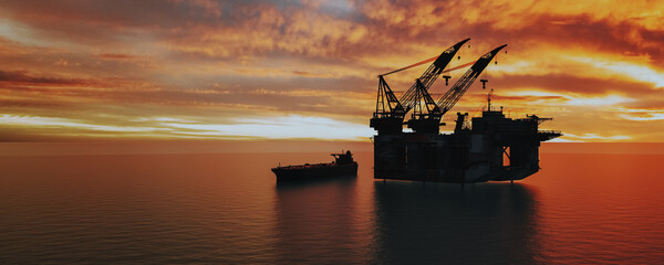 oil rig and gas rig in offshore, system transportation deep seaport.
3d render and illustartion