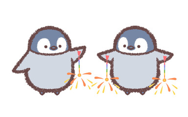 ペンギンヒナたちと線香花火