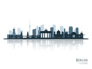 Fototapety  Berlin skyline silhouette with reflection. Landscape Berlin, Germany. Vector illustration.