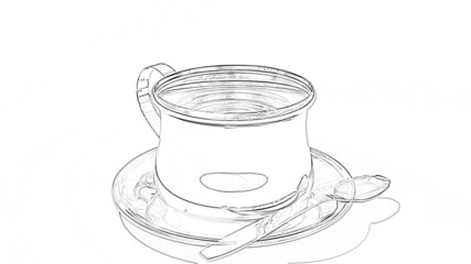 Cup coffee Line Icons design black. Hand-drawn cup of coffee. Drawing Cup coffee, sketch.