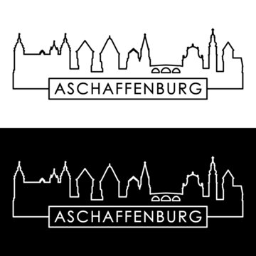 Aschaffenburg skyline. Linear style. Editable vector file.