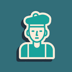 Green French man icon isolated on green background. Long shadow style. Vector