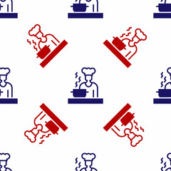 Blue and red Spanish cook icon isolated seamless pattern on white background. Vector