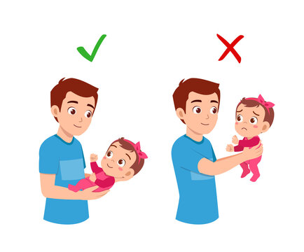 good and bad way for father to holding baby
