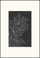 Fototapeta na wymiar Minimalist botanical line art composition with leaves abstract collage