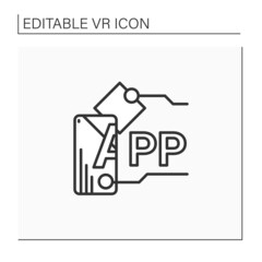 Augmented reality apps line icon. Integrates digital visual content into user real-world environment. Modern technology concept. Isolated vector illustration