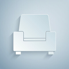 Paper cut Armchair icon isolated on grey background. Paper art style. Vector