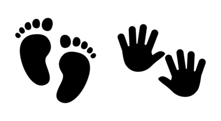 Fototapeta Nursery, kinder garden symbol - hands and foot of a kid. Vector icon. obraz