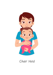 mother holding baby with pose named chair hold