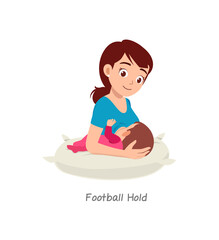 mother breastfeeding baby with pose named football hold