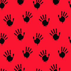 handprint pattern. bloody handprints. with drips of paint on hands - obrazy, fototapety, plakaty