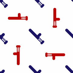 Blue and red Police rubber baton icon isolated seamless pattern on white background. Rubber truncheon. Police Bat. Police equipment. Vector