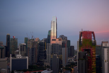 Modern city skyline at dusk