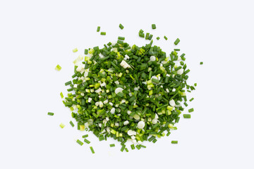 Obraz premium Chopped spring onions on white background