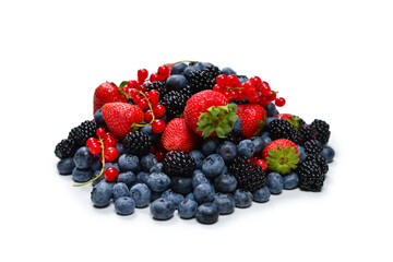 Blackberry, raspberry, blueberry,  red currant isolated on a white background.