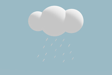 Raining clouds drawing isolated on blue background. 3D illustration