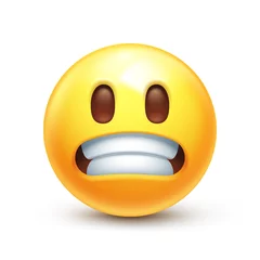 Fotobehang Grimacing emoji. Awkward emoticon with clenched teeth, "I didn’t do anything" and Eek 3D stylized vector icon © fim.design
