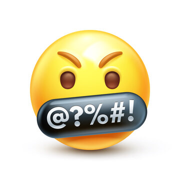 Angry swearing emoji. Emoticon with swear words censored by grawlix symbols 3D stylized vector icon