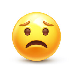 Sad emoji. Unhappy yellow face with furrowed eyebrows. Worried emoticon 3D stylized vector icon
