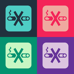 Obraz premium Pop art No Smoking icon isolated on color background. Cigarette symbol. Vector
