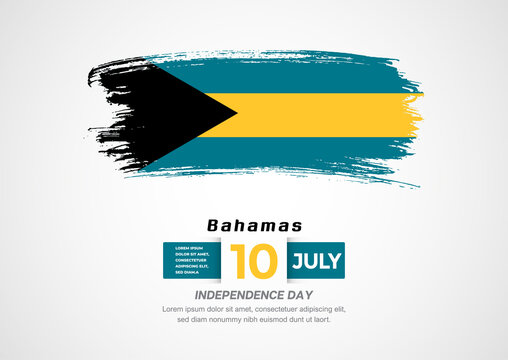 Happy Independence Day of Bahamas. Abstract country flag on hand drawn brush stroke vector patriotic background
