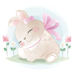 Cute Bunny and Tullip Flowers