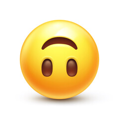 Upside down emoji. Silly emoticon, inverted smiling yellow face 3D stylized vector icon