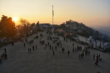 sunset in the snow mountains