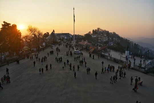 sunset in the snow mountains