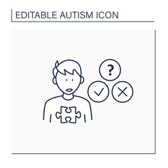 Neurodevelopmental disorder line icon.Socially awkward.Unable to understand expressions,feelings. Autism spectrum disorder concept.Isolated vector illustration.Editable stroke