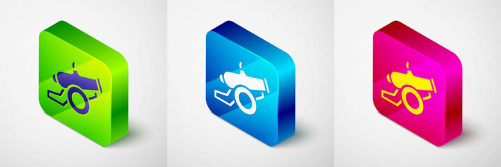 Isometric Cannon icon isolated on grey background. Square button. Vector