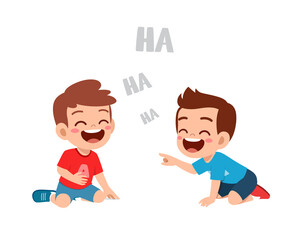 cute little boy laugh together with friend