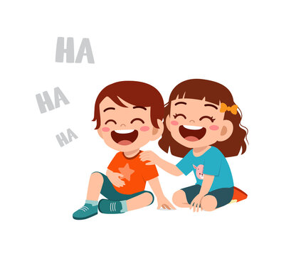 cute little boy laugh together with friend